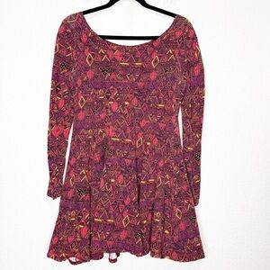 Nooworks Long Sleeve Tunic Mini Dress Skater Skirt Geometric Diamond Art